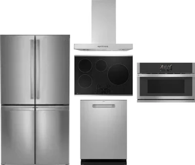 5 Piece Package Includes Refrigerator, Cooktop, Wall Oven, Hood And Dishwasher